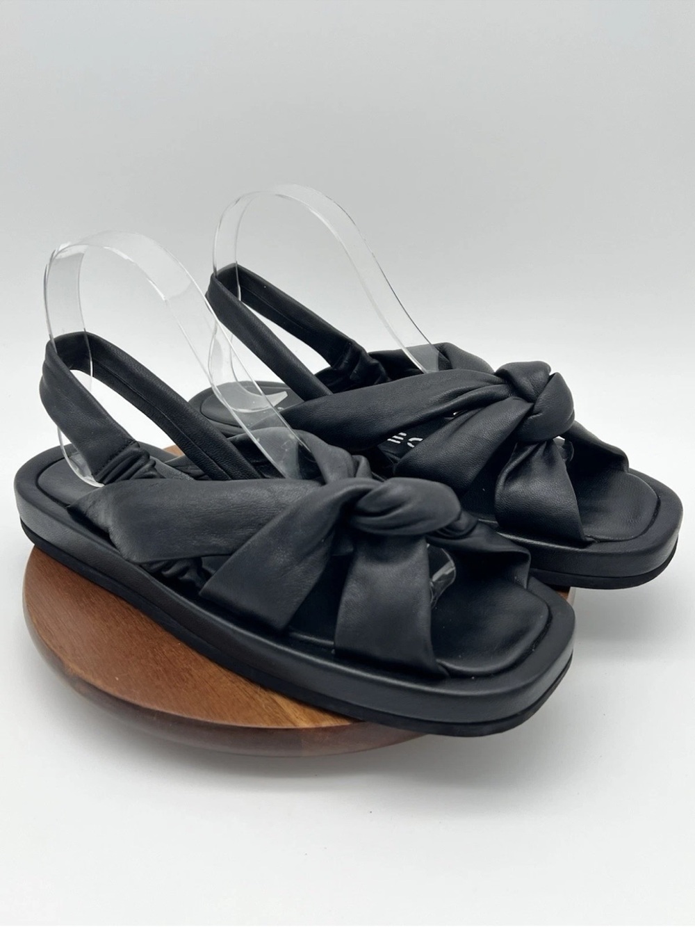 STRATEGIA Black Leather Slingback Knot Tie Sandals Women Shoe EU40 /US 10